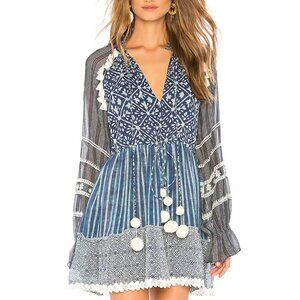 HEMANT AND NANDITA Indigo Long Embroidered Detail Mini Dress